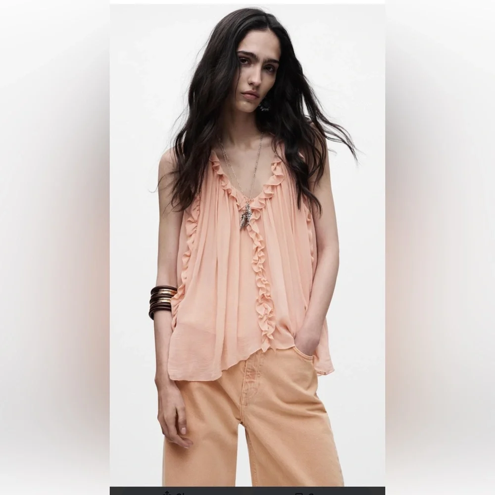 Zara Light Coral Ruffled Blouse - Picture 4 of 6
